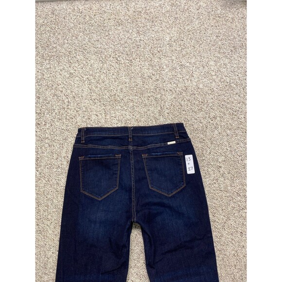 13/30 Kancan High-Rise Exposed Button Fly Dark Wash Distressed Raw Fray Hem - Picture 4 of 7